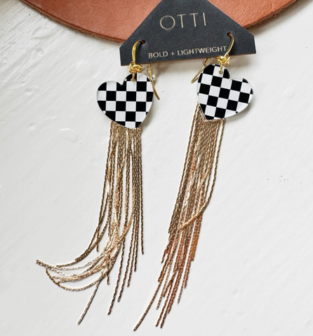 OTTI 18K Gold Glamour Fringe earrings: Checkerboard