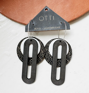 OTTI Architectural Earrings: Leather+Birch B&W Linework