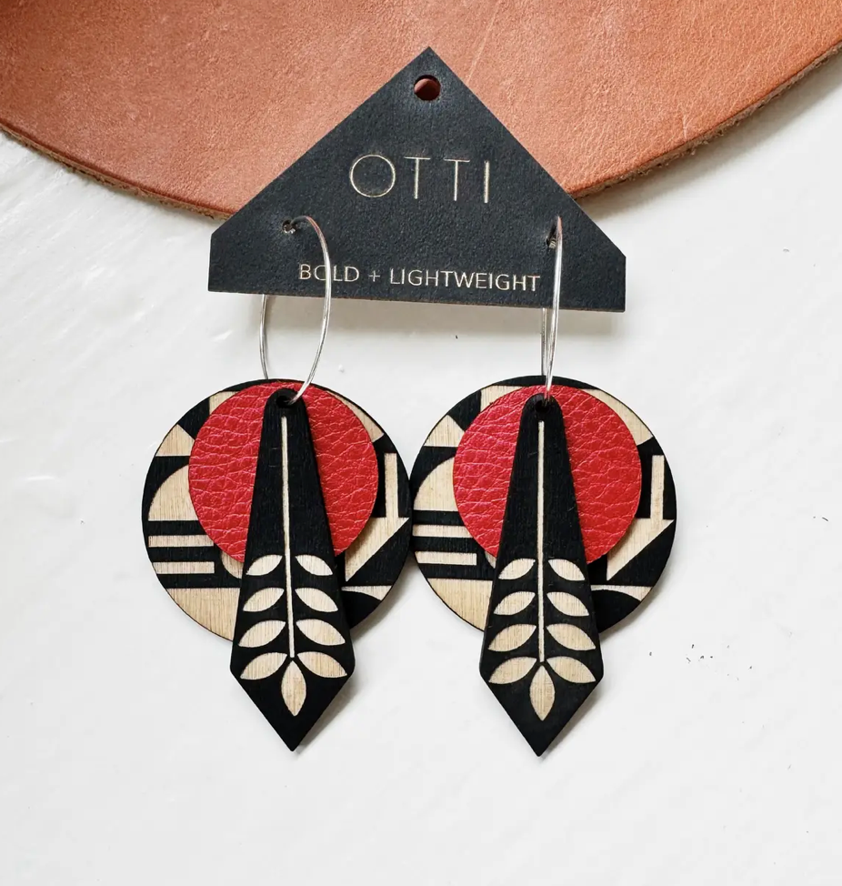 OTTI Architectural Earrings: Leather+Birch Danish Modern