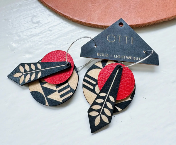 OTTI Architectural Earrings: Leather+Birch Danish Modern