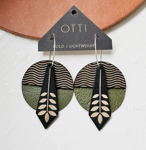 OTTI Architectural Earrings: Leather+Birch Geo Floral Waves