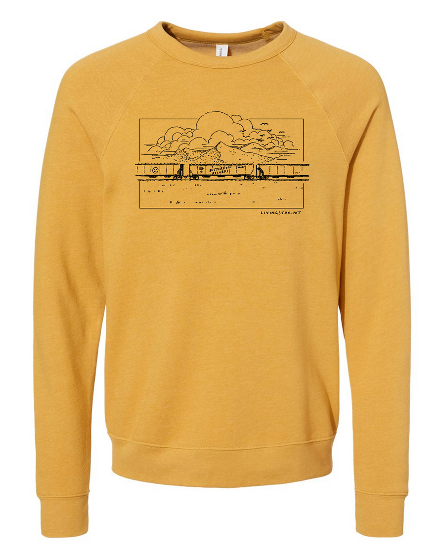 PRE-ORDER: Bitterroot Records Train Sweatshirt - Heather Mustard w/ Black