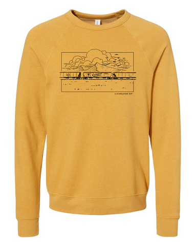 PRE-ORDER: Bitterroot Records Train Sweatshirt - Heather Mustard w/ Black