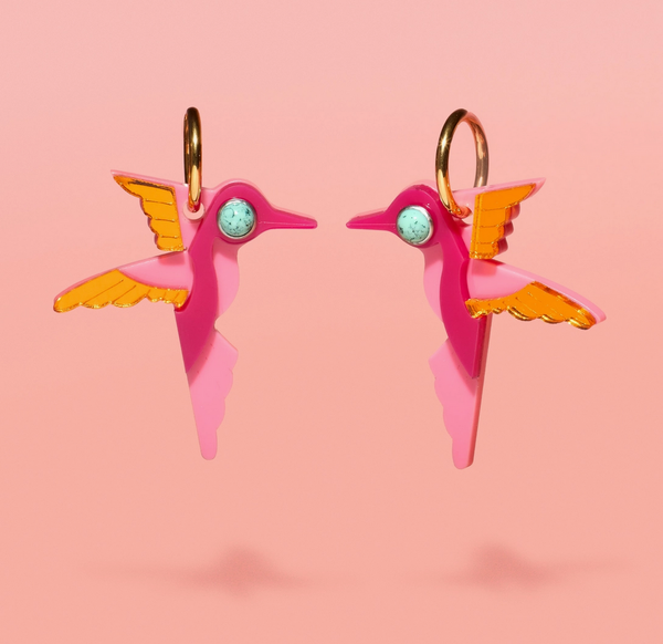 Tribe + Temple Hummingbird Hoops - Pink and Orange
