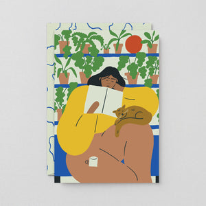 Greeting Card: Reading with Cat