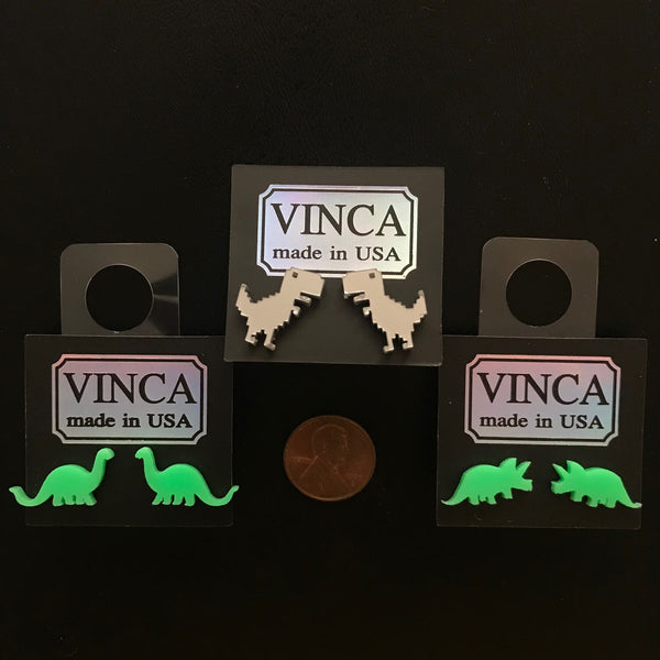 Vinca Earrings - 8-bit T. Rex