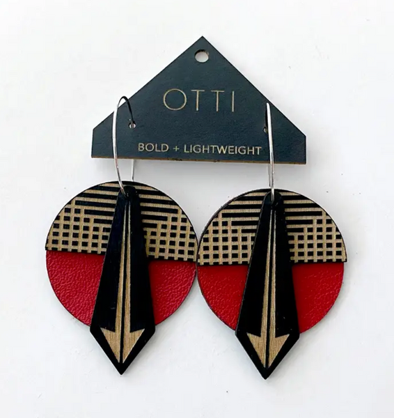 OTTI Architectural Geo Red Arrow Basketweave Earrings