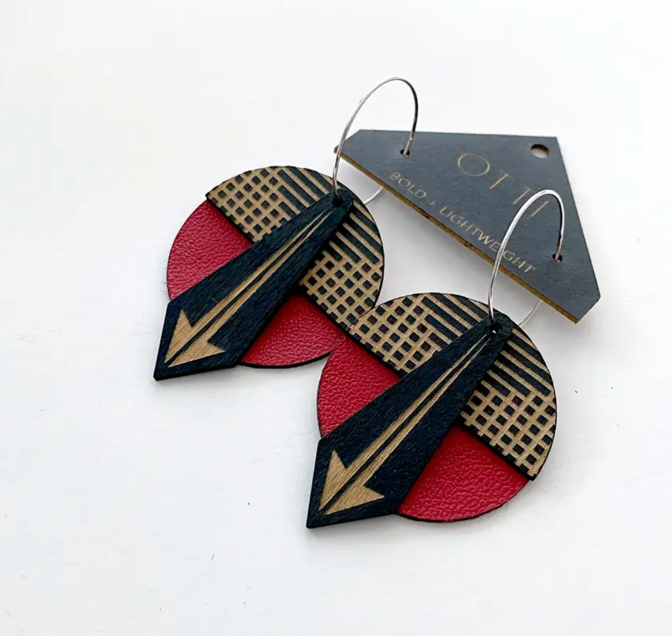 OTTI Architectural Geo Red Arrow Basketweave Earrings