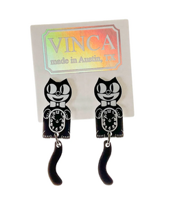 Vinca Earrings - Kitten Clock
