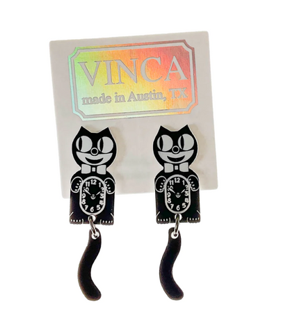 Vinca Earrings - SMALL Kitten Clock