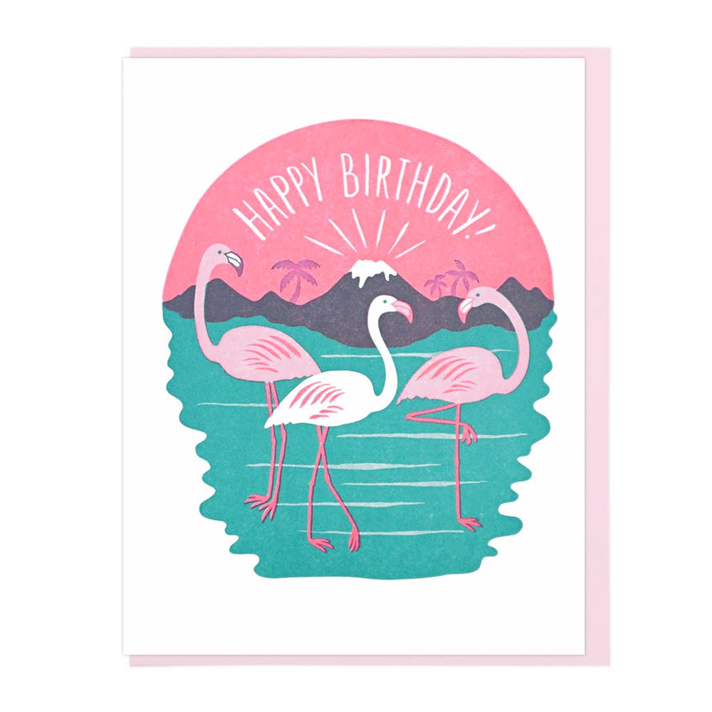 Birthday Card: Flamingos
