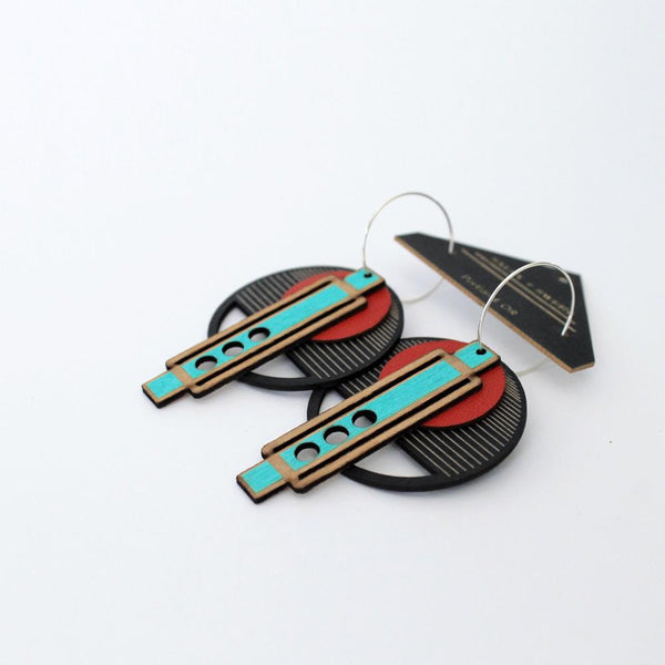 OTTI Architectural Wright Earrings (Red on Black)